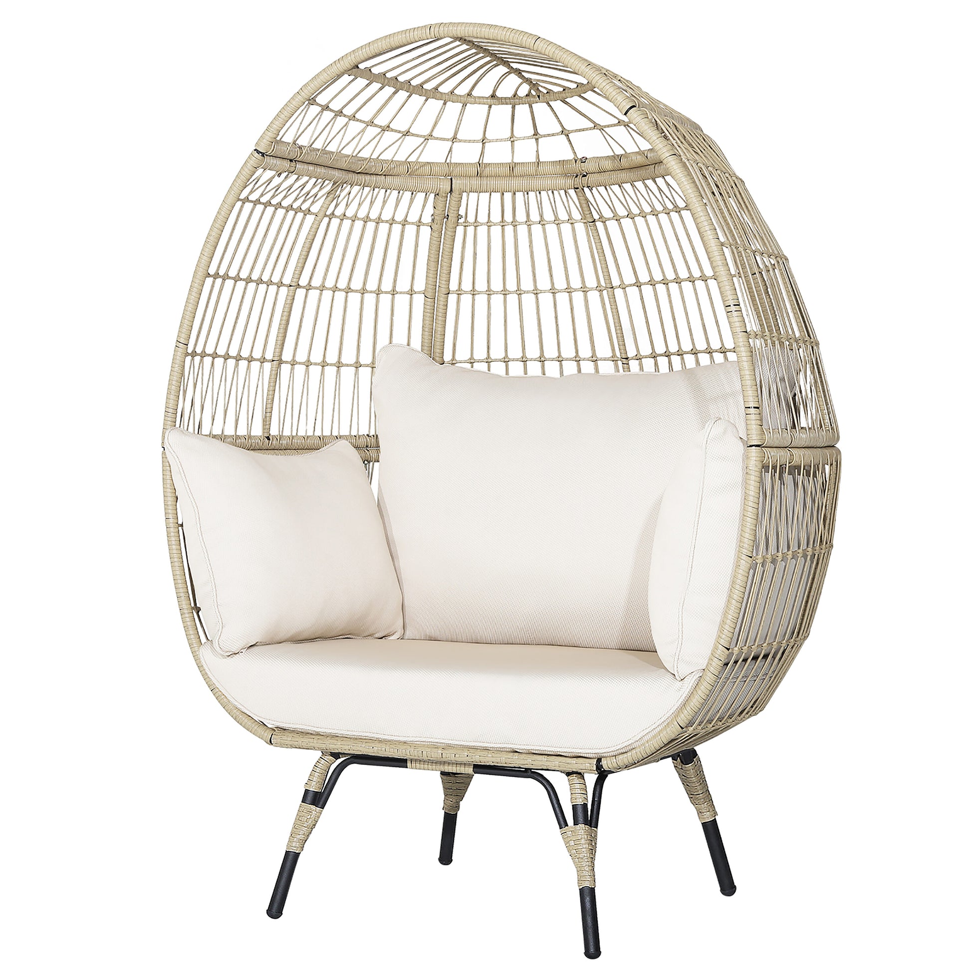 Costway Rattan Off white Metal Frame Swivel Egg Chair with Off-white Sling Seat
