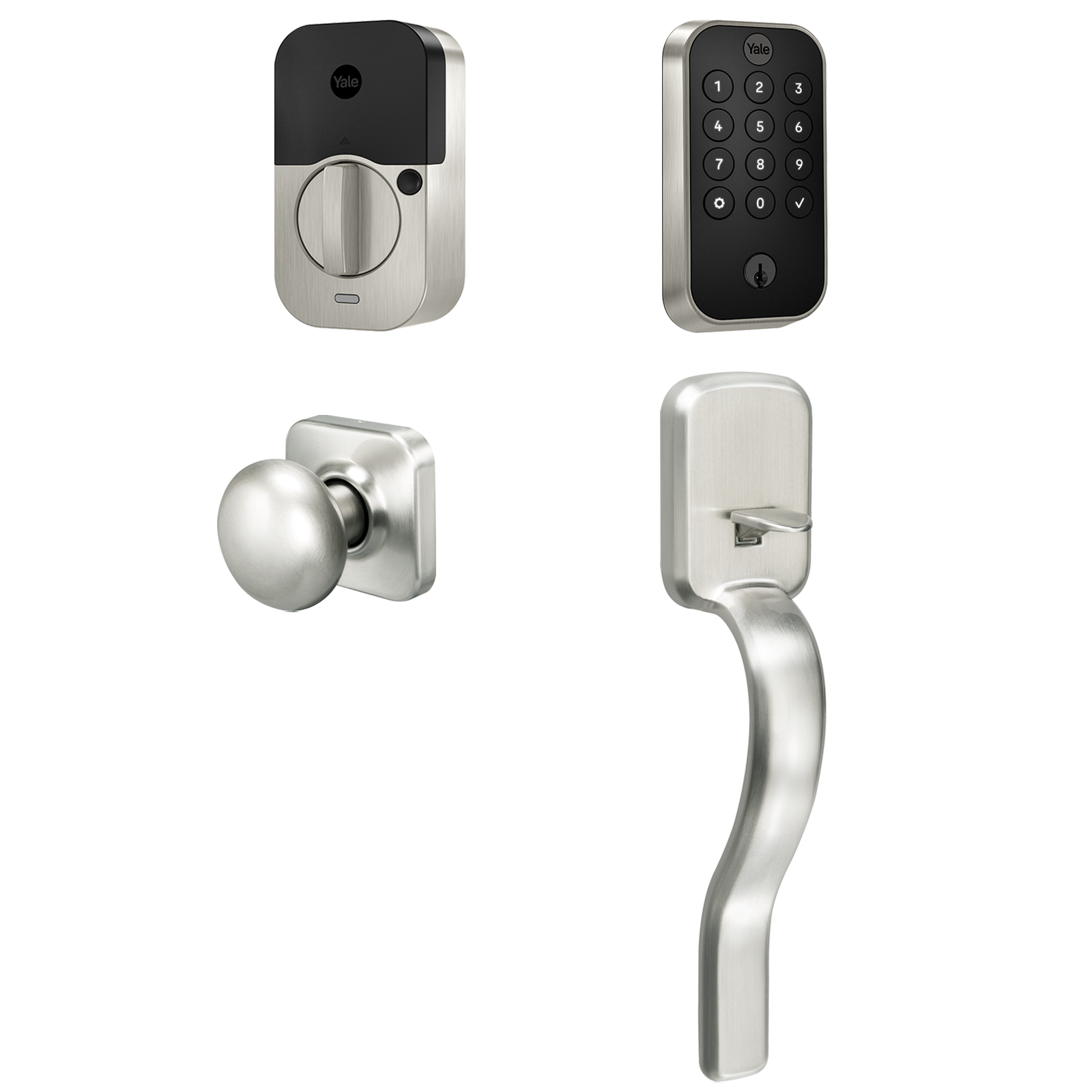 Yale Assure Lock 2 Ridgefield Bundle Satin Nickel Smart Lock Electronic Deadbolt and Handleset with Wifi Bluetooth Keypad B-YRD410-WF1-RX-619