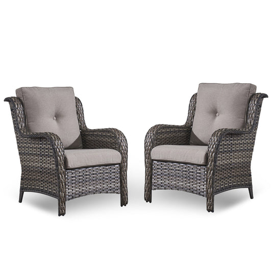 Rilyson Curved handrail Set of 2 Wicker Gray Wicker Frame Stationary Conversation Chair with Gray Gray Cushioned Seat