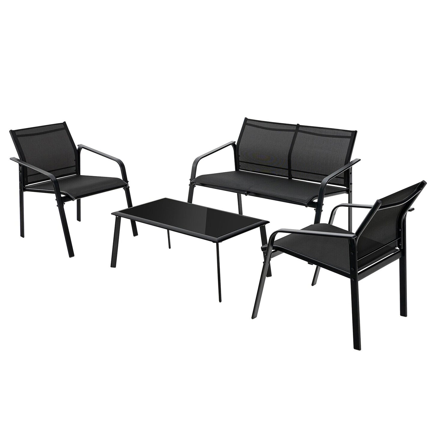 WELLFOR 4 -Piece Patio Conversation Set with Black