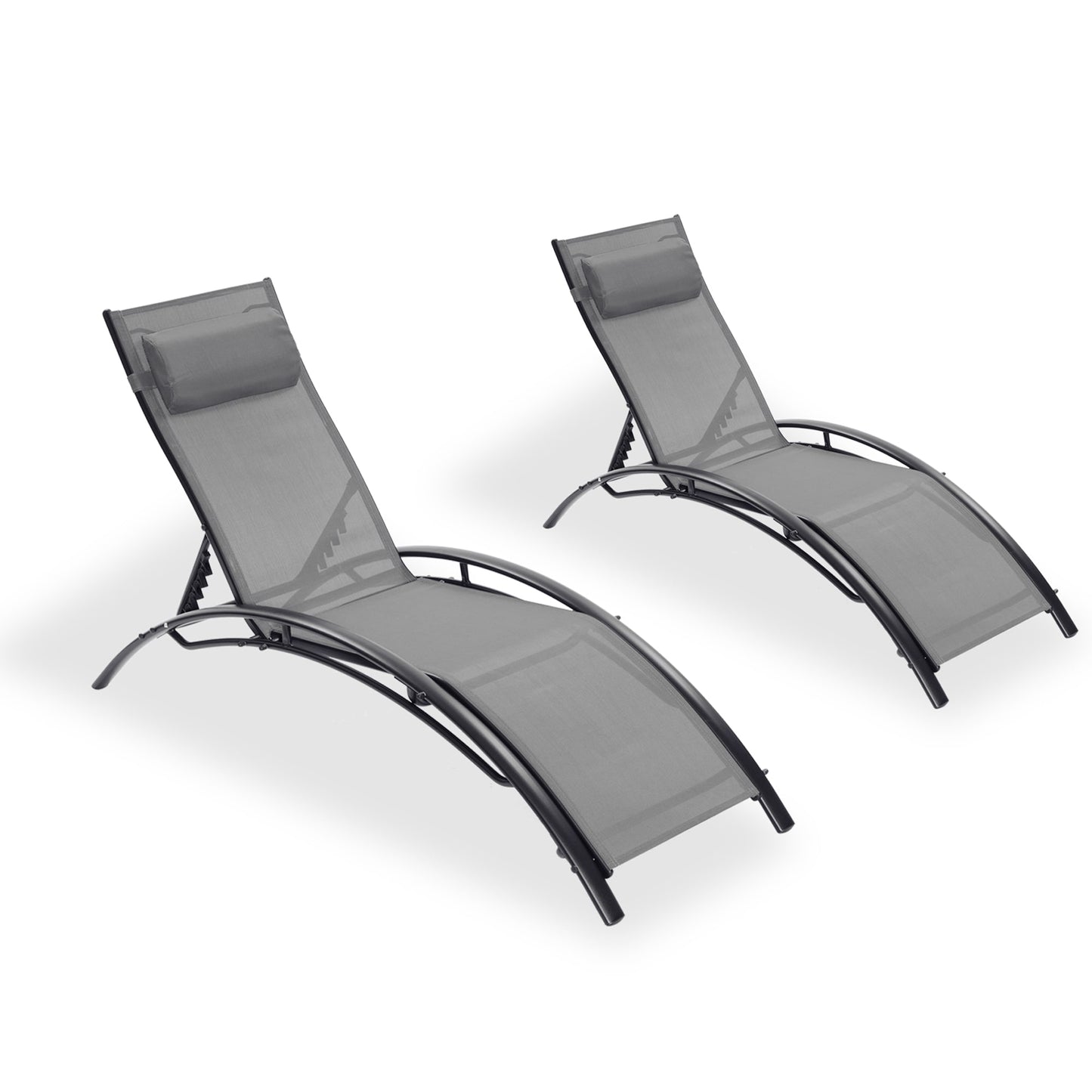 Miki Shinly Patio Chairs Set of 2 Gray Metal Frame Stationary Chaise Lounge Chair with Sling Seat