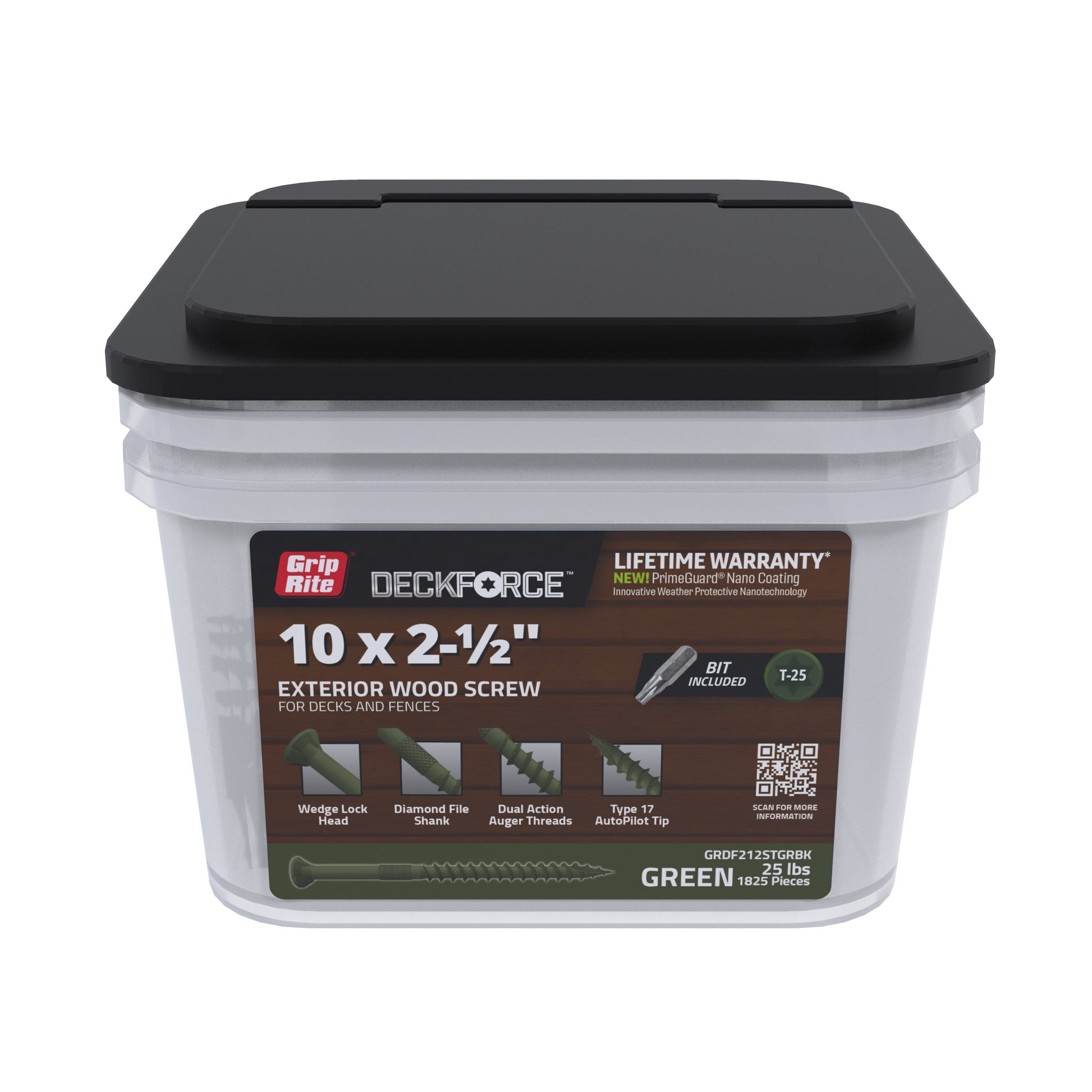 DeckForce by Grip Rite #10 x 2-1/2-in Wood To Wood Deck Screws (1825-Per Box) GRDF212STGRBK