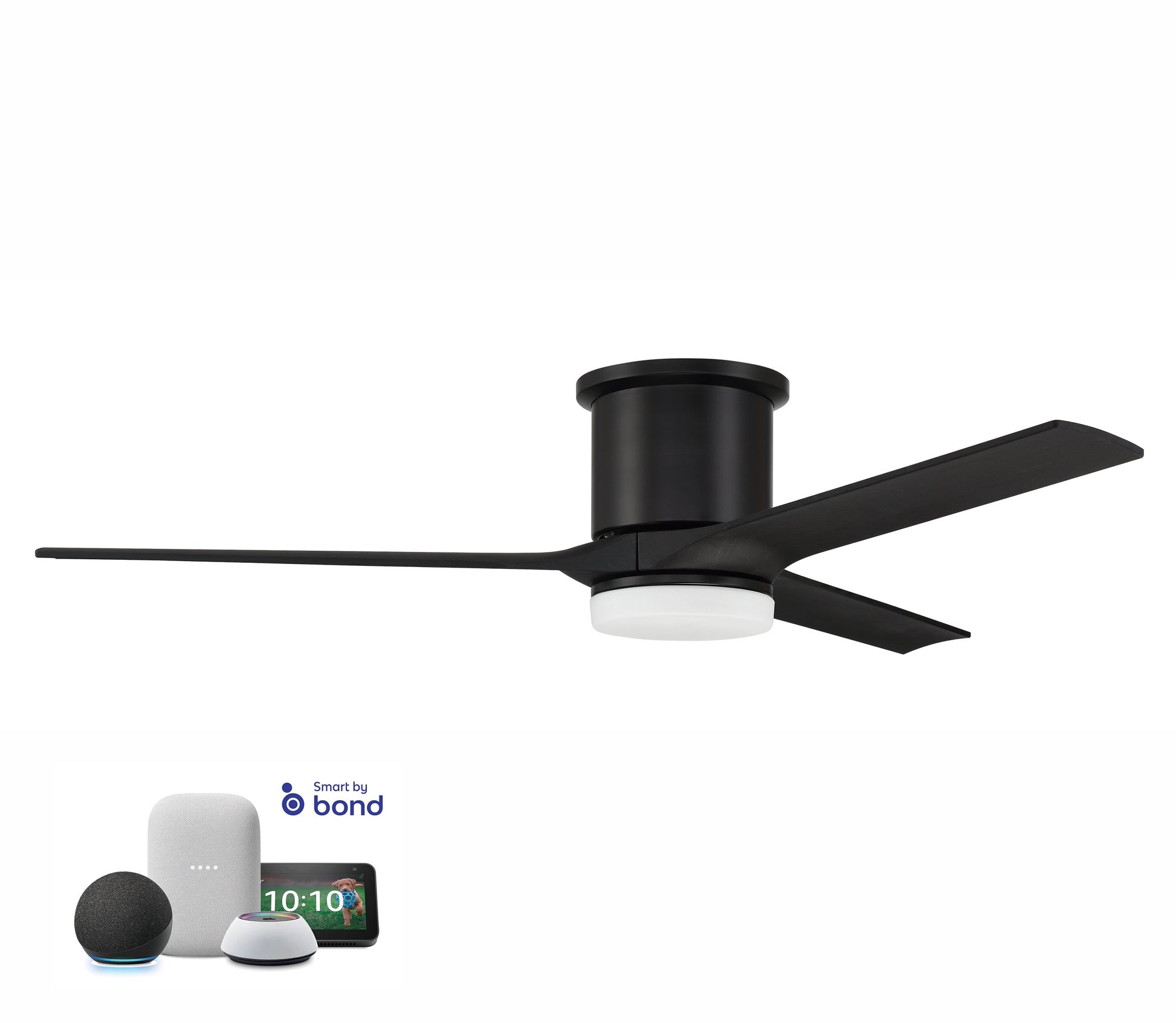 Craftmade Burke 60-in Flat Black with Black Walnut Blades Integrated LED Indoor/Outdoor Flush Mount Smart Propeller Ceiling Fan with Light and Remote (3-Blade) BRK60FB3