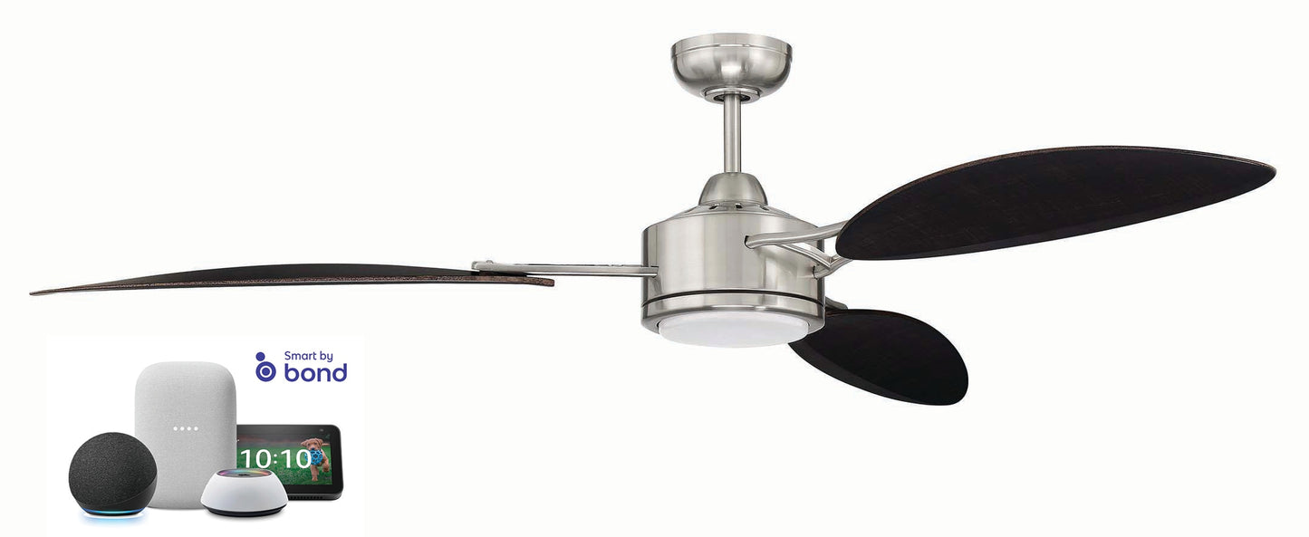 Craftmade Journey 64-in Smart Brushed Polished Nickel with Black Walnut Blades Ceiling Fan With Light - Remote Included ( 3 -Blade )