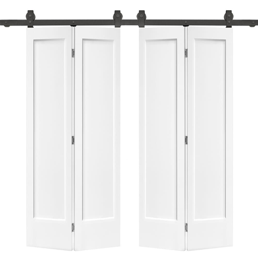 CALHOME 72-in x 80-in White Prefinished Mirror/Panel MDF Hollow core Double bifold Barn Door (Hardware Included)