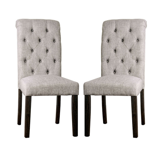 Simple Relax Set of 2 Traditional Linen Upholstered Dining Side Chair (Wood Frame)