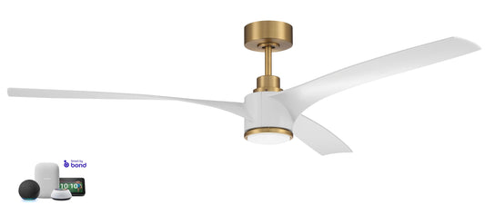 Craftmade Phoebe 60-in Satin Brass with White Blades Integrated LED Indoor Smart Propeller Ceiling Fan with Light and Remote (3-Blade) PHB60SB3