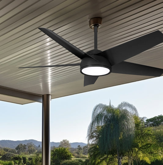 Minka Aire Chubby 58-in Black Integrated LED Indoor/Outdoor Smart Ceiling Fan with Light and Remote (5-Blade) F781L-CL