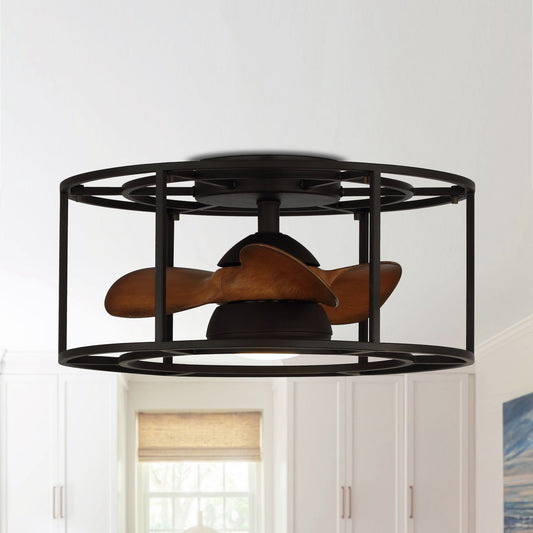 Parrot Uncle Low Profile 20-in Flush Mount Black with Brown Blades Fandelier Ceiling Fan With Light - Remote Included ( 3 -Blade ) 5647764