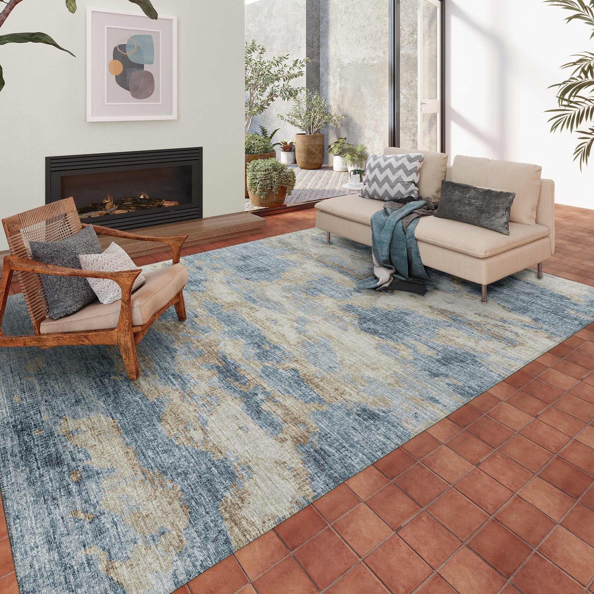 Addison Rugs Accord 8 x 8 (ft) Loomed Blue Round Indoor/Outdoor Abstract Mid-Century Modern Area rug