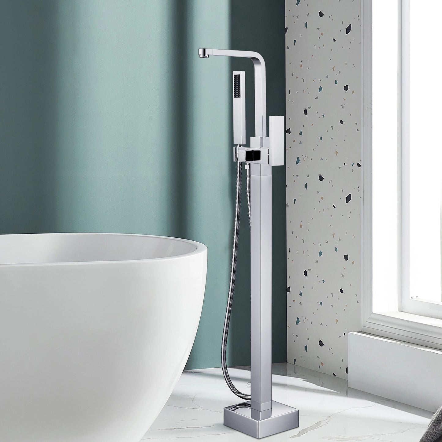 Maincraft Chrome 1-handle Freestanding Low-arc Bathtub Faucet with Hand Shower ( Valve Included )