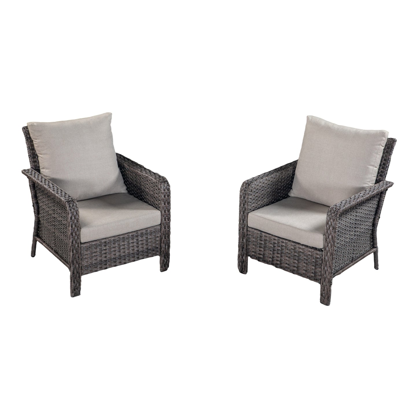 AHIOU HOME Hartford Set of 2 Rattan Gray Iron Frame Stationary Conversation Chair with Brown Cushioned Seat