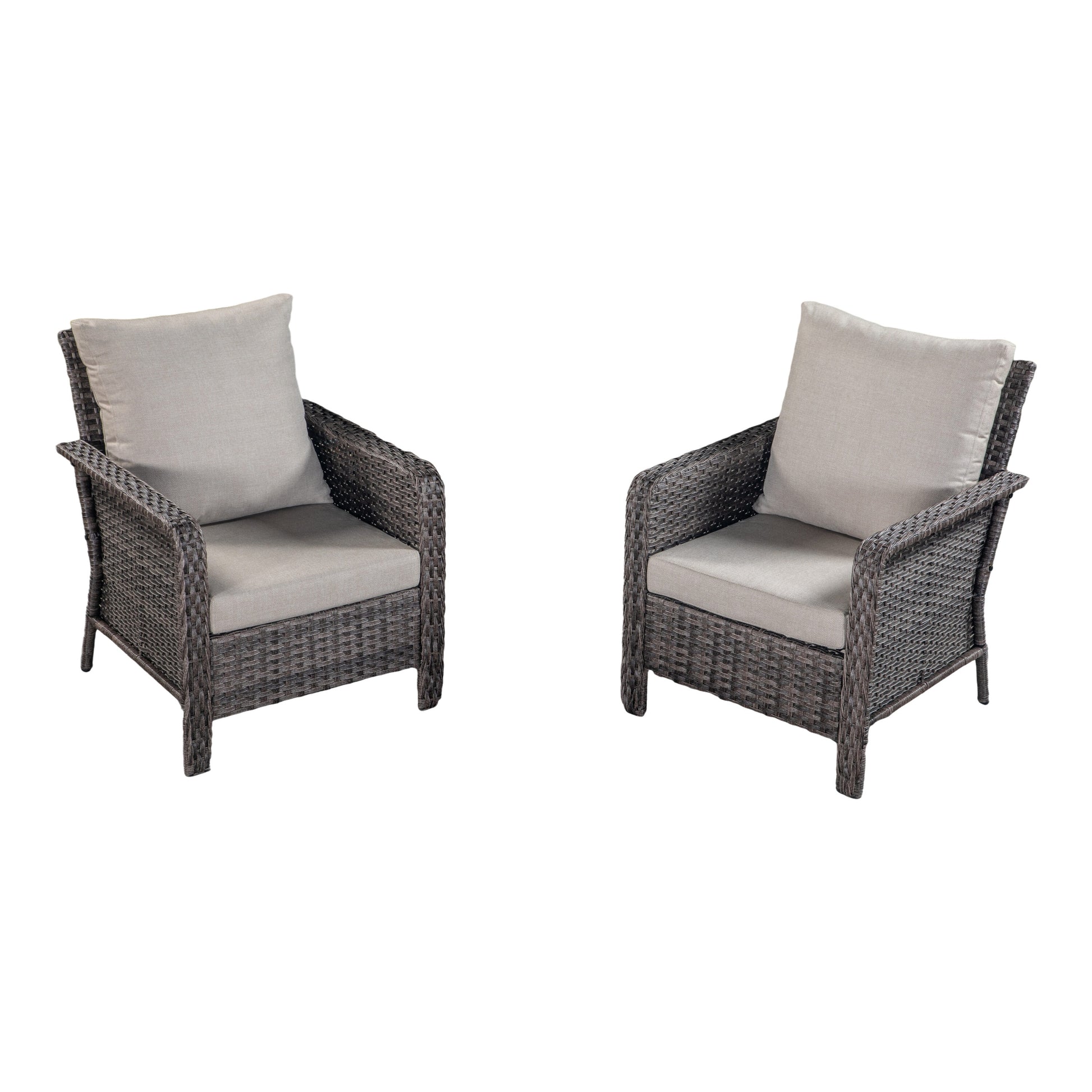 AHIOU HOME Hartford Set of 2 Rattan Gray Iron Frame Stationary Conversation Chair with Brown Cushioned Seat