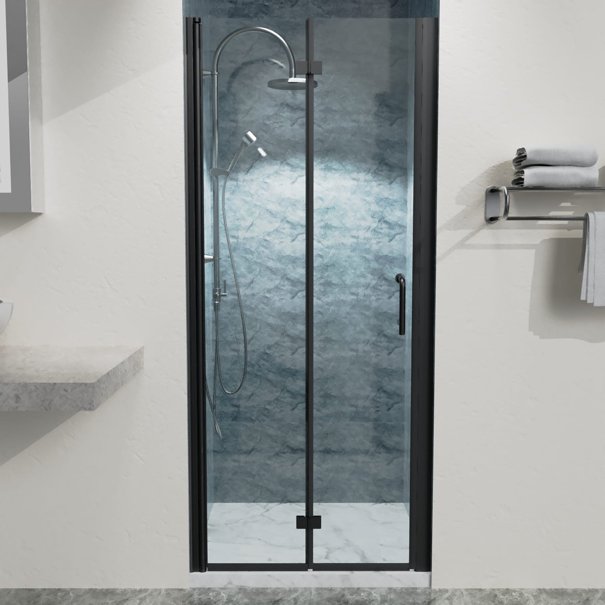 Lordear Matte Black 32-in to 33-in W x 72-in H Frameless Clear Glass Bifold Shower door
