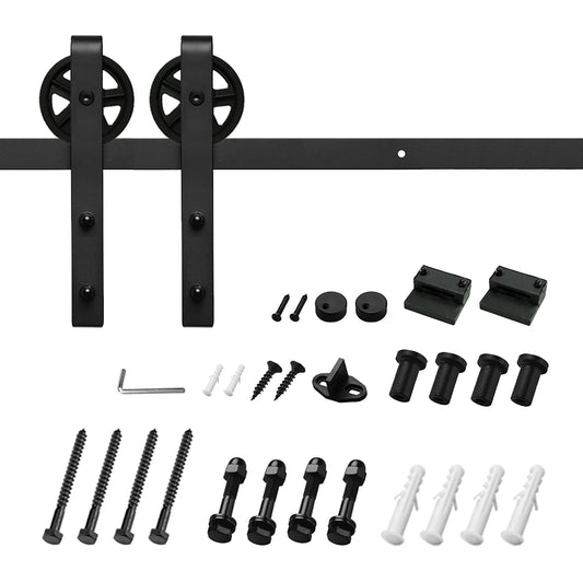 Clihome 60-in Matte Black Indoor/Outdoor Wagon Wheel Single Barn Door Hardware Kit X0027JIB31-LTC