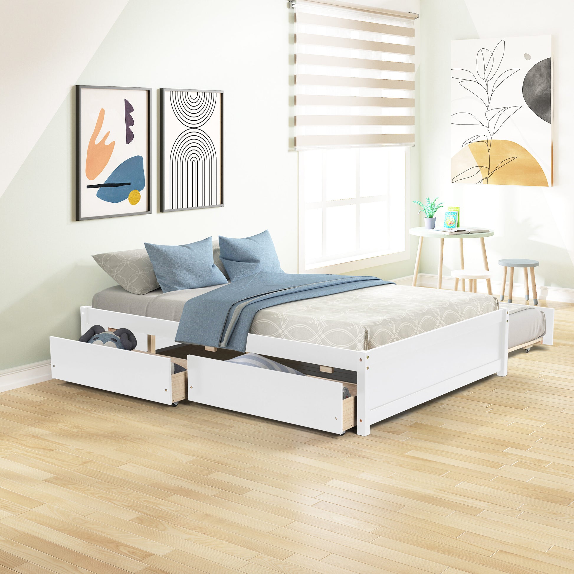Qualler White Full Wood Platform Bed