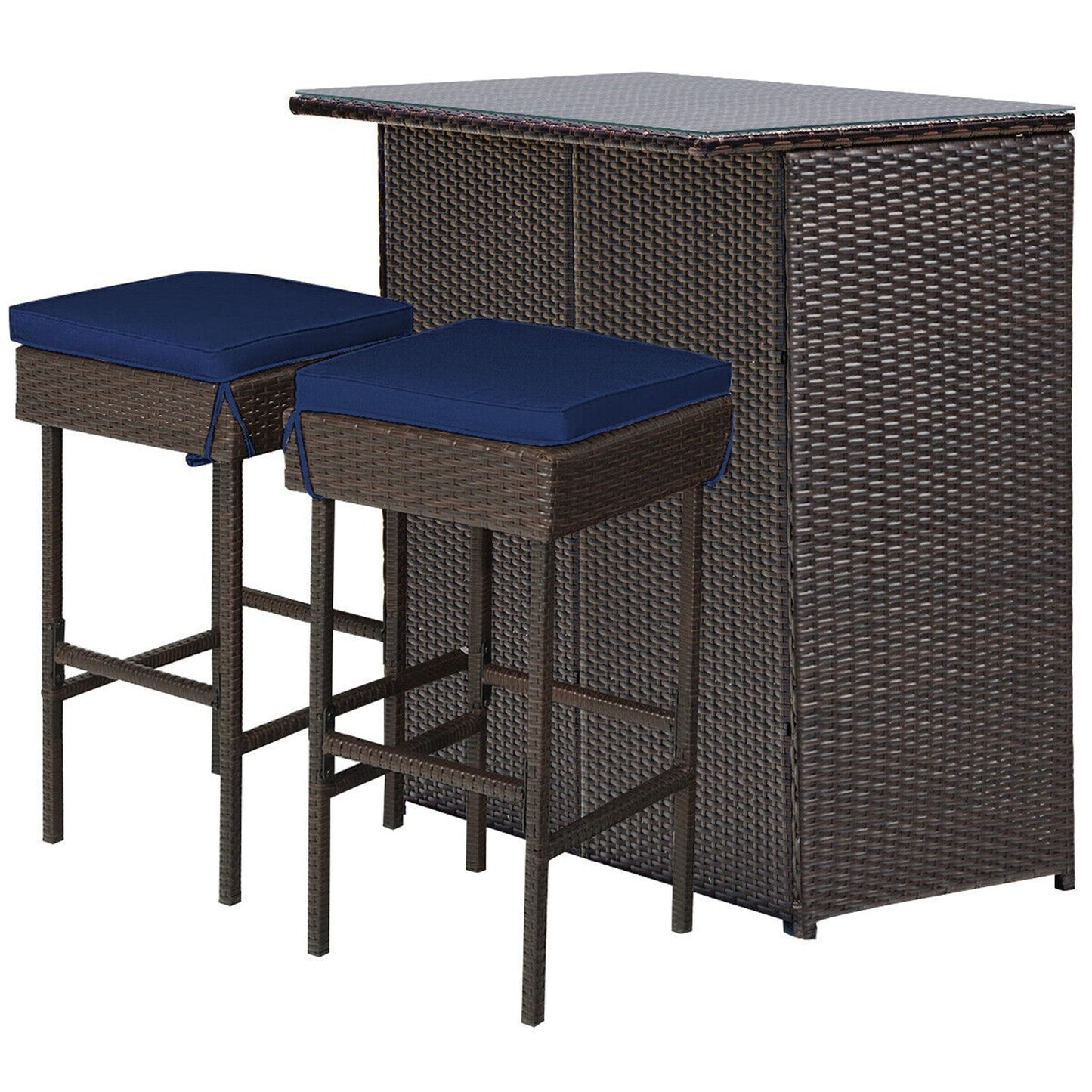 Forclover Patio Rattan Wicker Bar Set Lunburg Black Resin Patio Bar