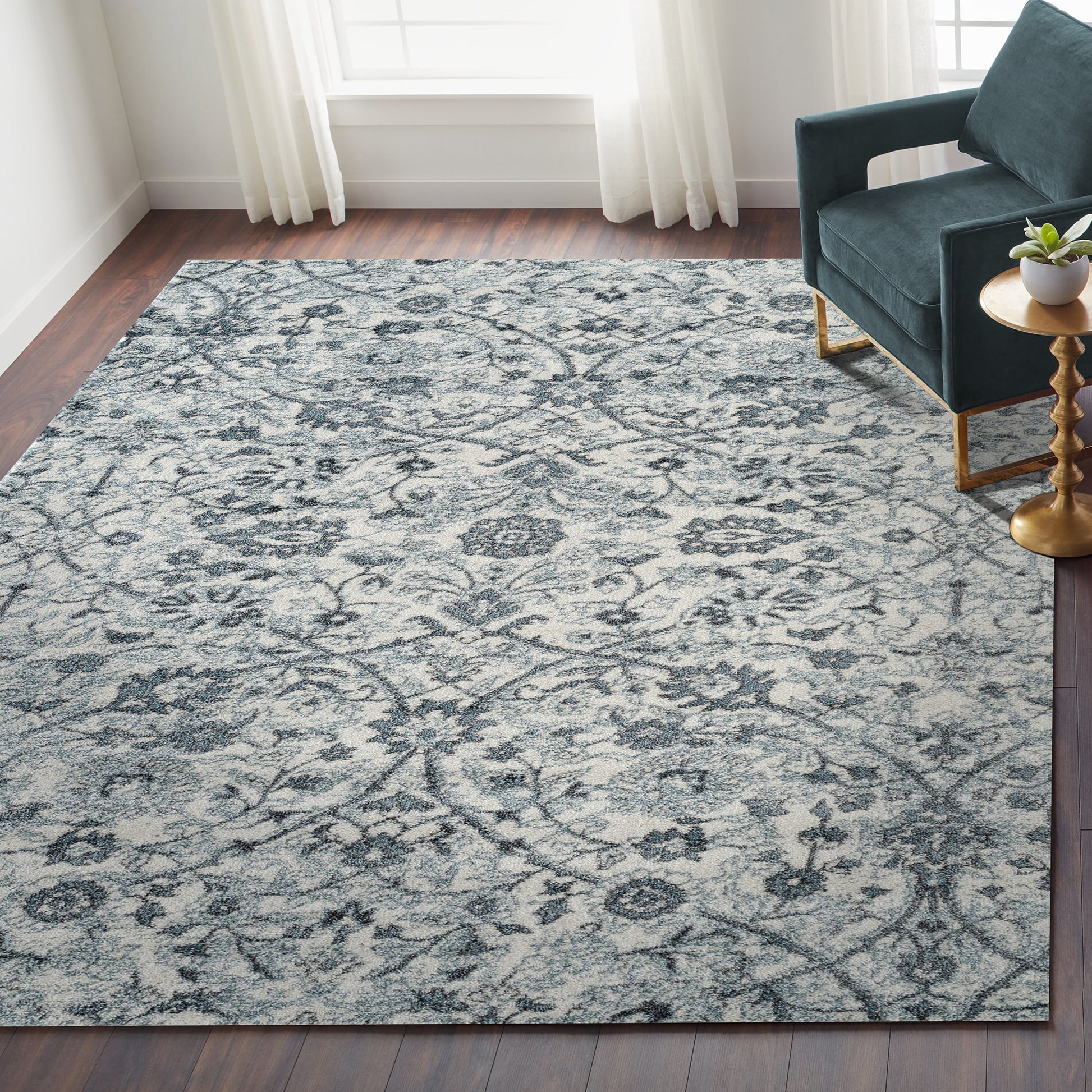 AMER Alexandria 8 x 10 (ft) Loomed Light Blue Rectangular Indoor Floral/Botanical Area rug