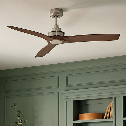 Kichler Ried 56-in Outdoor Brushed Nickel with Medium Walnut Blades Ceiling Fan Light Kit Compatible ( 3 -Blade ) 1336954