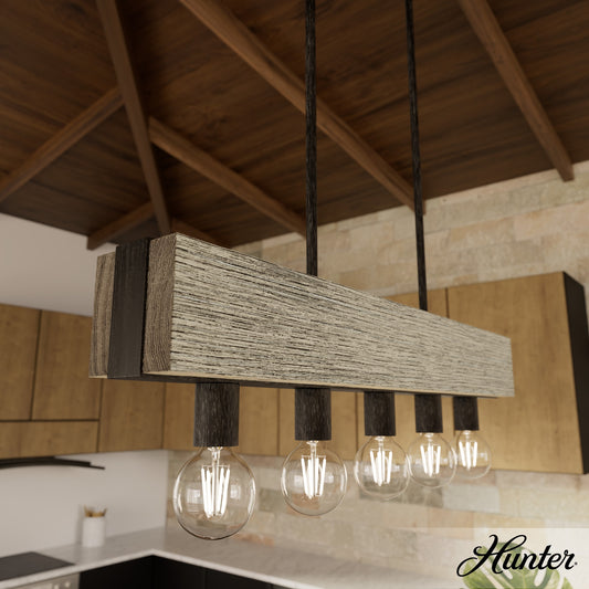 Hunter Donelson 5 -Light Satin Black Rustic Bare bulb For Use in Bedrooms, Dining Rooms, Foyers, Kitchens, Living Rooms Chandelier 5730917