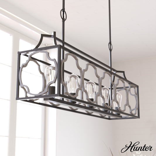 Hunter Stone Creek 5 -Light Matte Bronze Transitional Bare bulb For Use in Bedrooms, Dining Rooms, Foyers, Kitchens, Living Rooms Chandelier 5024448
