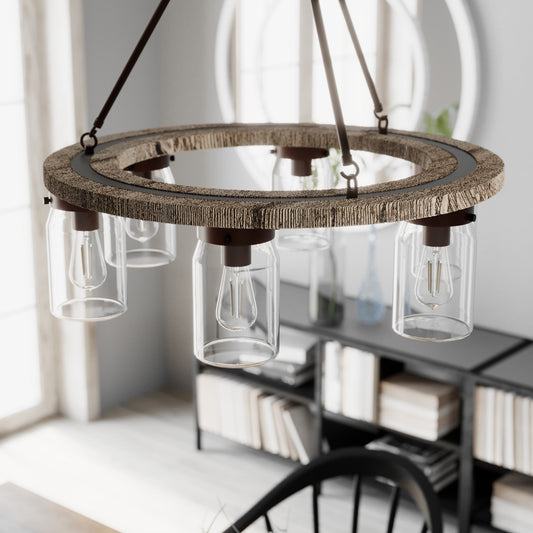 Hunter Devon Park 6 -Light Matte Brown Farmhouse For Use in Bedrooms, Dining Rooms, Foyers, Kitchens, Living Rooms Chandelier 3848187