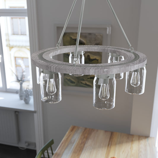 Hunter Devon Park 6 -Light Brushed Nickel Farmhouse For Use in Bedrooms, Dining Rooms, Foyers, Kitchens, Living Rooms Chandelier 3848188