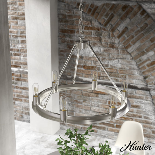 Hunter Saddlewood 6 -Light Brushed Nickel Transitional Bare bulb For Use in Bedrooms, Dining Rooms, Foyers, Kitchens, Living Rooms Chandelier 5193822