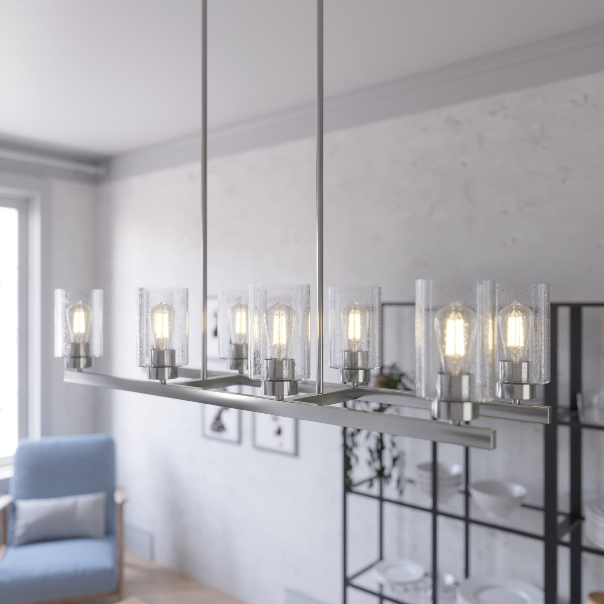 Hunter Hartland 8 -Light Brushed Nickel Farmhouse For Use in Bedrooms, Dining Rooms, Foyers, Kitchens, Living Rooms Chandelier 3848158
