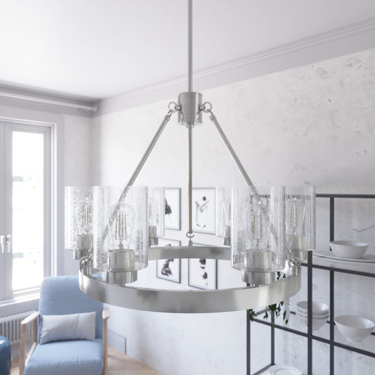 Hunter Hartland 6 -Light Brushed Nickel Farmhouse For Use in Bedrooms, Dining Rooms, Foyers, Kitchens, Living Rooms Chandelier 3848160