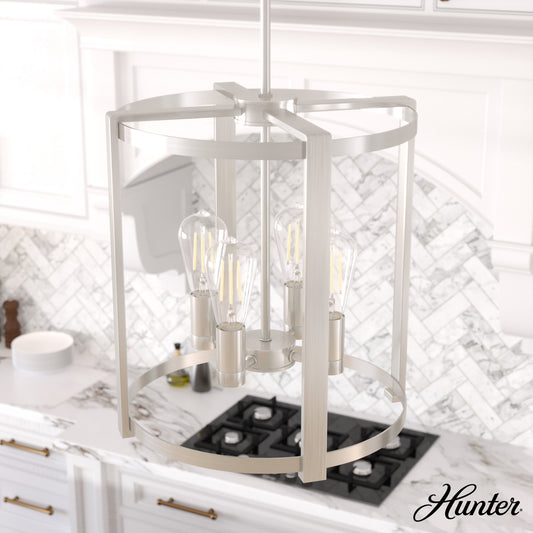 Hunter Astwood 4 -Light Brushed Nickel Modern/contemporary Bare bulb For Use in Bedrooms, Dining Rooms, Foyers, Kitchens, Living Rooms Chandelier 4963886