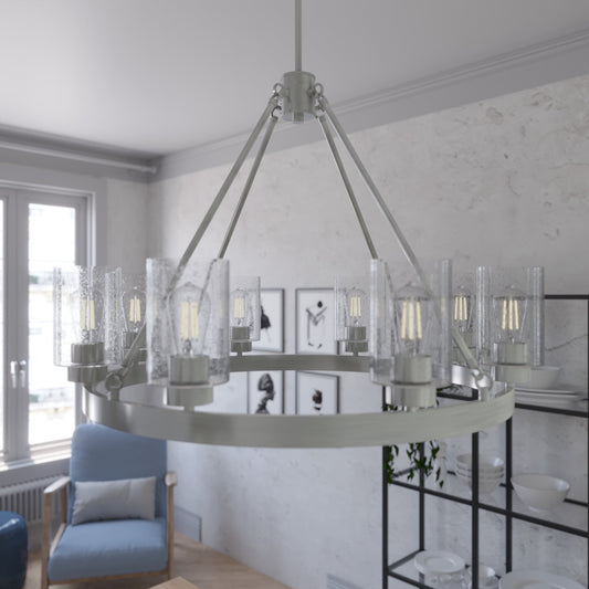 Hunter Hartland 8 -Light Brushed Nickel Farmhouse For Use in Bedrooms, Dining Rooms, Foyers, Kitchens, Living Rooms Chandelier 3830557