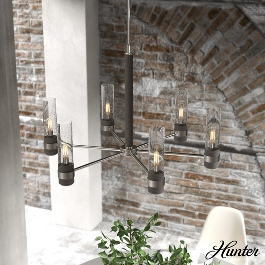 Hunter River Mill 6 -Light Brushed Nickel Rustic Bare bulb For Use in Bedrooms, Dining Rooms, Foyers, Kitchens, Living Rooms Chandelier 5228373
