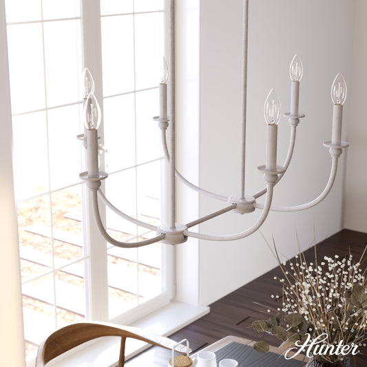 Hunter Southcrest 6 -Light Distressed White Transitional For Use in Bedrooms, Dining Rooms, Foyers, Kitchens, Living Rooms Chandelier 5281581