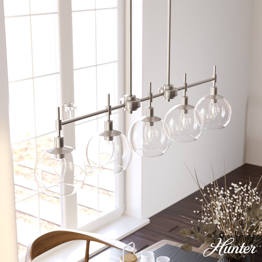 Hunter Xidane 5 -Light Brushed Nickel Mid-century Crystal For Use in Bedrooms, Dining Rooms, Foyers, Kitchens, Living Rooms Chandelier 5228376