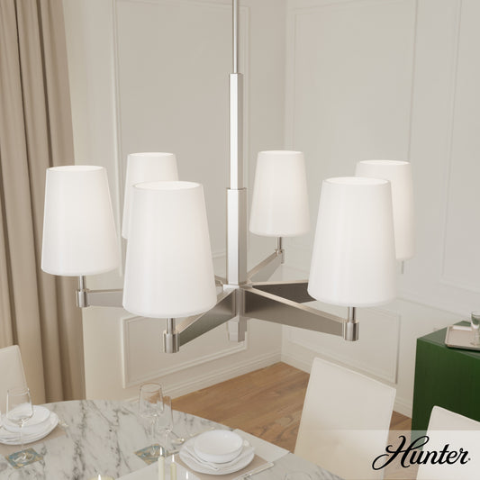 Hunter Nolita 6 -Light Brushed Nickel Modern/contemporary For Use in Bedrooms, Dining Rooms, Foyers, Kitchens, Living Rooms Chandelier 5281593