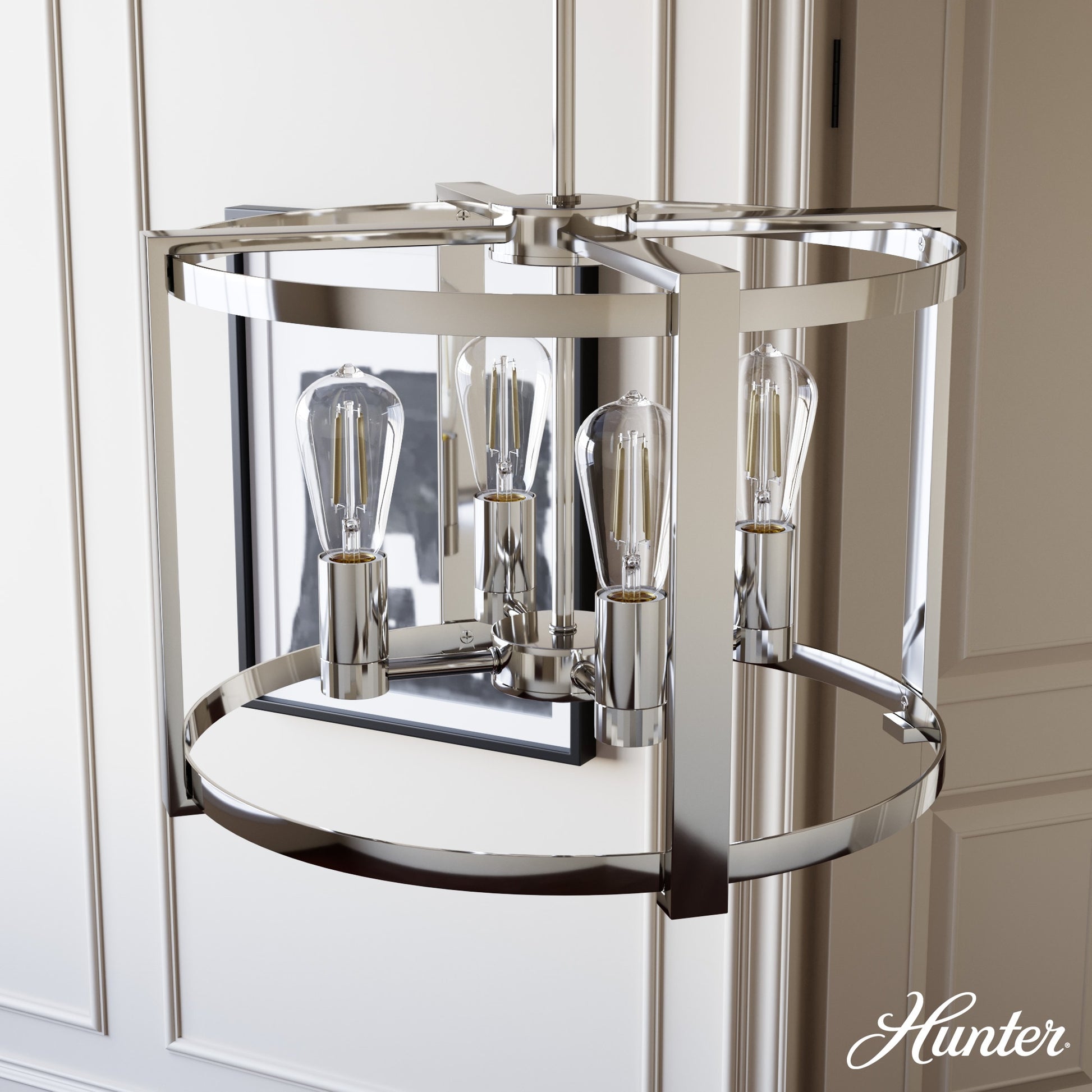Hunter Astwood 4 -Light Polished Nickel Modern/contemporary Bare bulb For Use in Bedrooms, Dining Rooms, Foyers, Kitchens, Living Rooms Chandelier 5024496