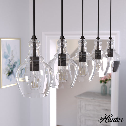 Hunter Maple Park 5 -Light Noble Bronze Transitional Clear glass Linear Large Hanging Kitchen island light 5281541