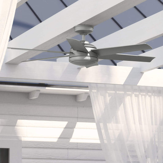 Hunter Jetty WeatherMax 52-in Outdoor Matte Silver with Matte Silver Blades Ceiling Fan Without Light ( 6 -Blade ) 4963831