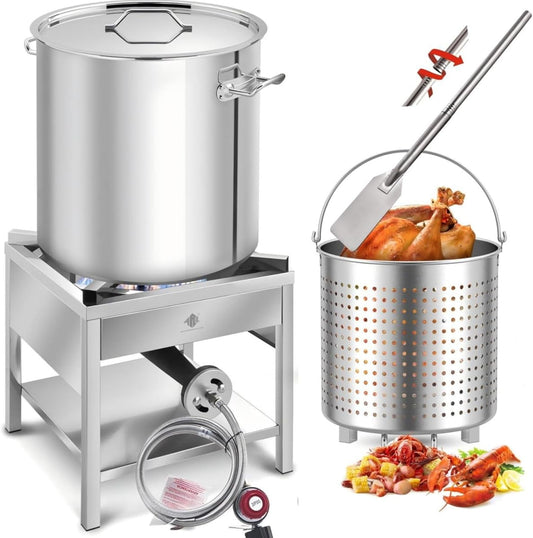 64QT Stainless Steel Seafood Boil Pot with 200,000BTU Propane Burner and 36" Mixing Paddle, Crab Crawfish Boil Pot and Burner for Outdoors Cooking and Steaming