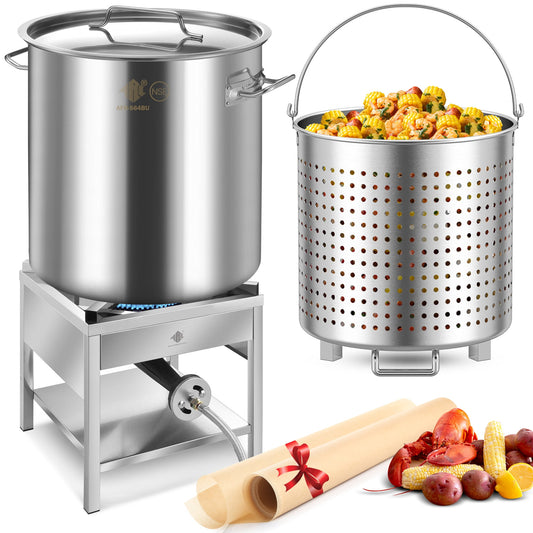 64QT Stainless Steel Seafood Boil Pot with 200,000BTU Propane Burner, w/Basket for Outdoor Deep Fryer, Large Cooking Pot for Turkey Fryer, Crab, Crawfish, Shrimp, Lobster Boiling Stock Pot