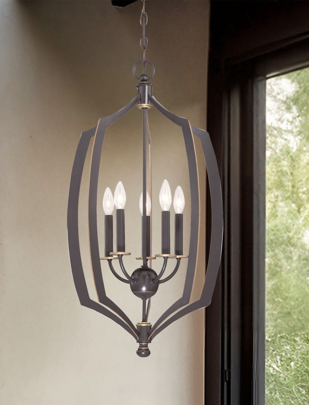 Minka Lavery Middletown 5 -Light Downton Bronze With Gold Highlights Transitional Lantern Medium Hanging Pendant light