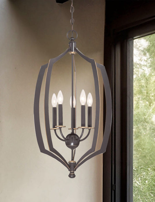 Minka Lavery Middletown 5 -Light Downton Bronze With Gold Highlights Transitional Lantern Medium Hanging Pendant light
