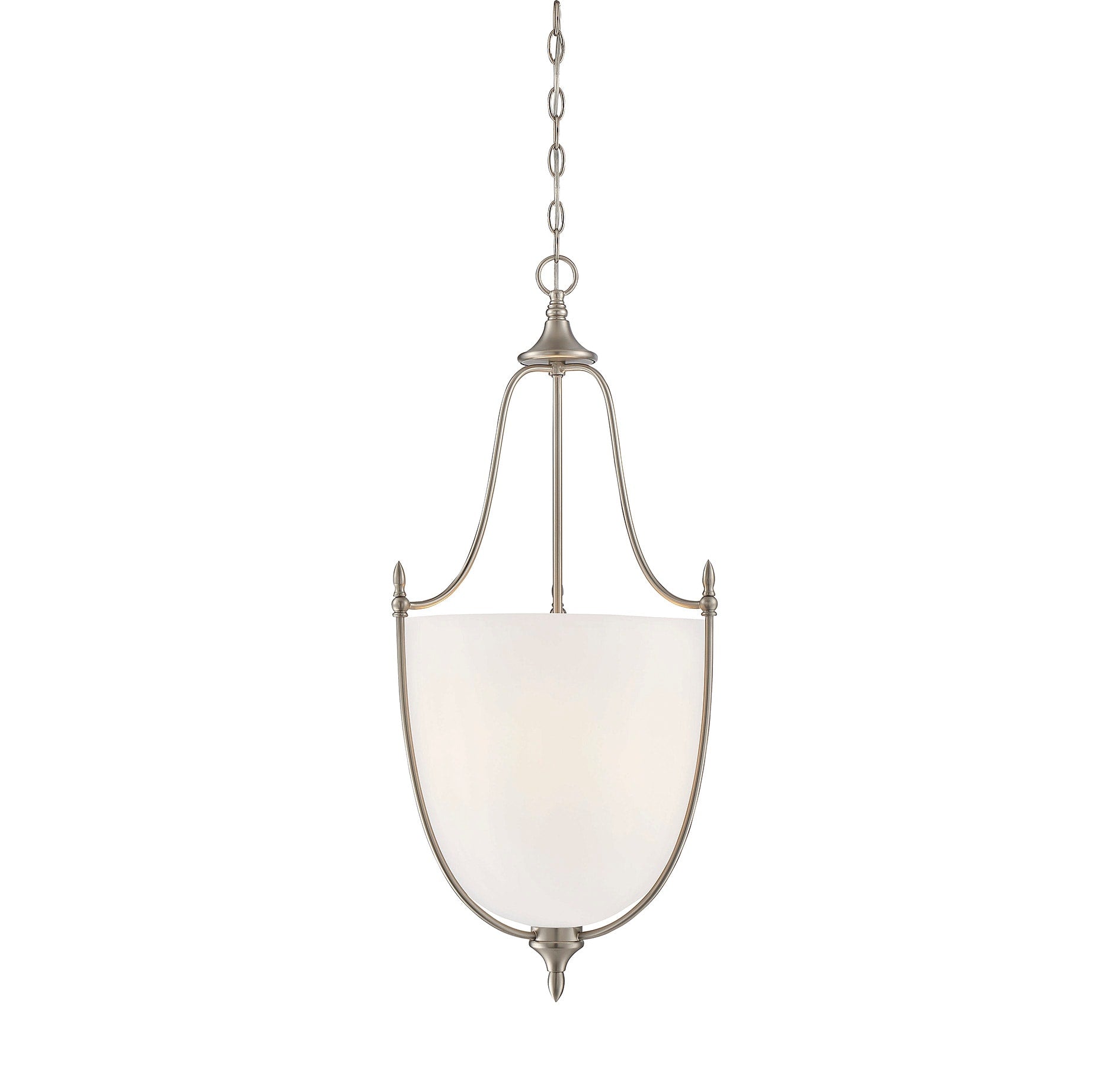 Savoy House Essentials Herndon 3 -Light Satin Nickel Transitional Frosted glass Bowl Medium Hanging Pendant light