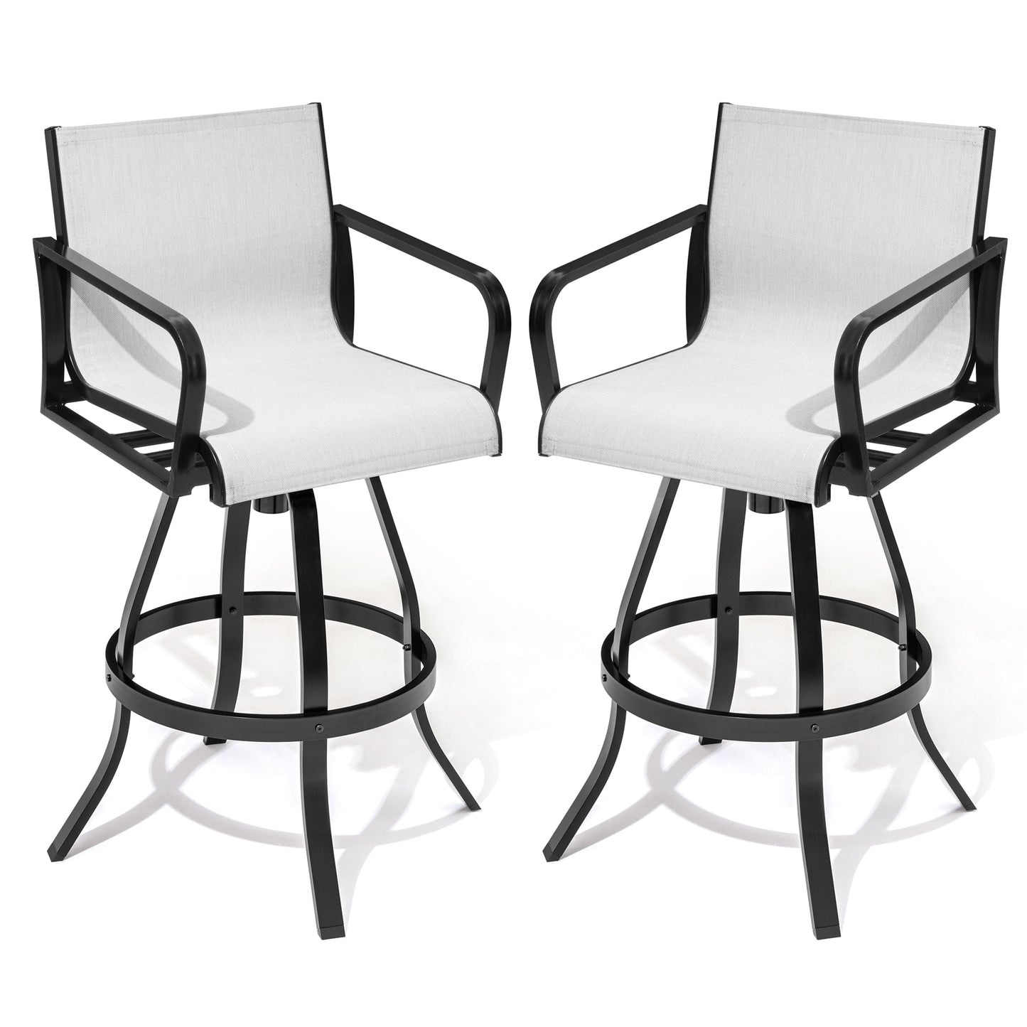 Crestlive Products Patio Sunbrella Seat bar stools Outdoor bar height stools Set of 2 Brown Metal Frame Stationary Bar Stool Chair with White Mesh Seat