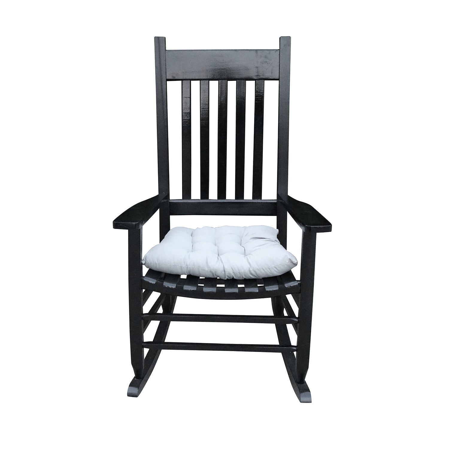 GZMR Patio Chairs Black Wood Frame Stationary Rocking Chair with Black Slat Seat