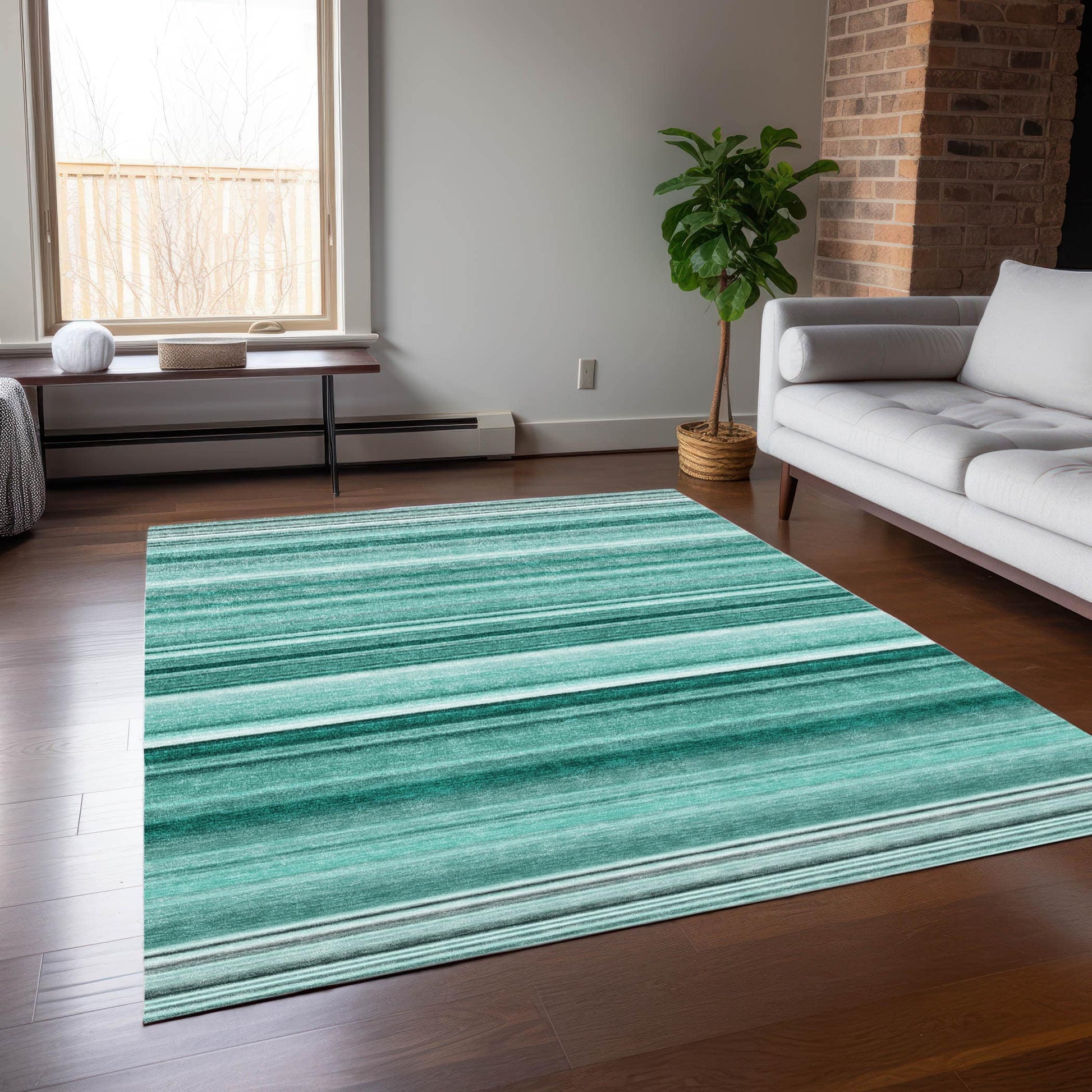 Addison Rugs Chantille ACN529AQ 10 x 14 (ft) Aqua Rectangular Indoor/Outdoor Stripe Machine washable Area rug