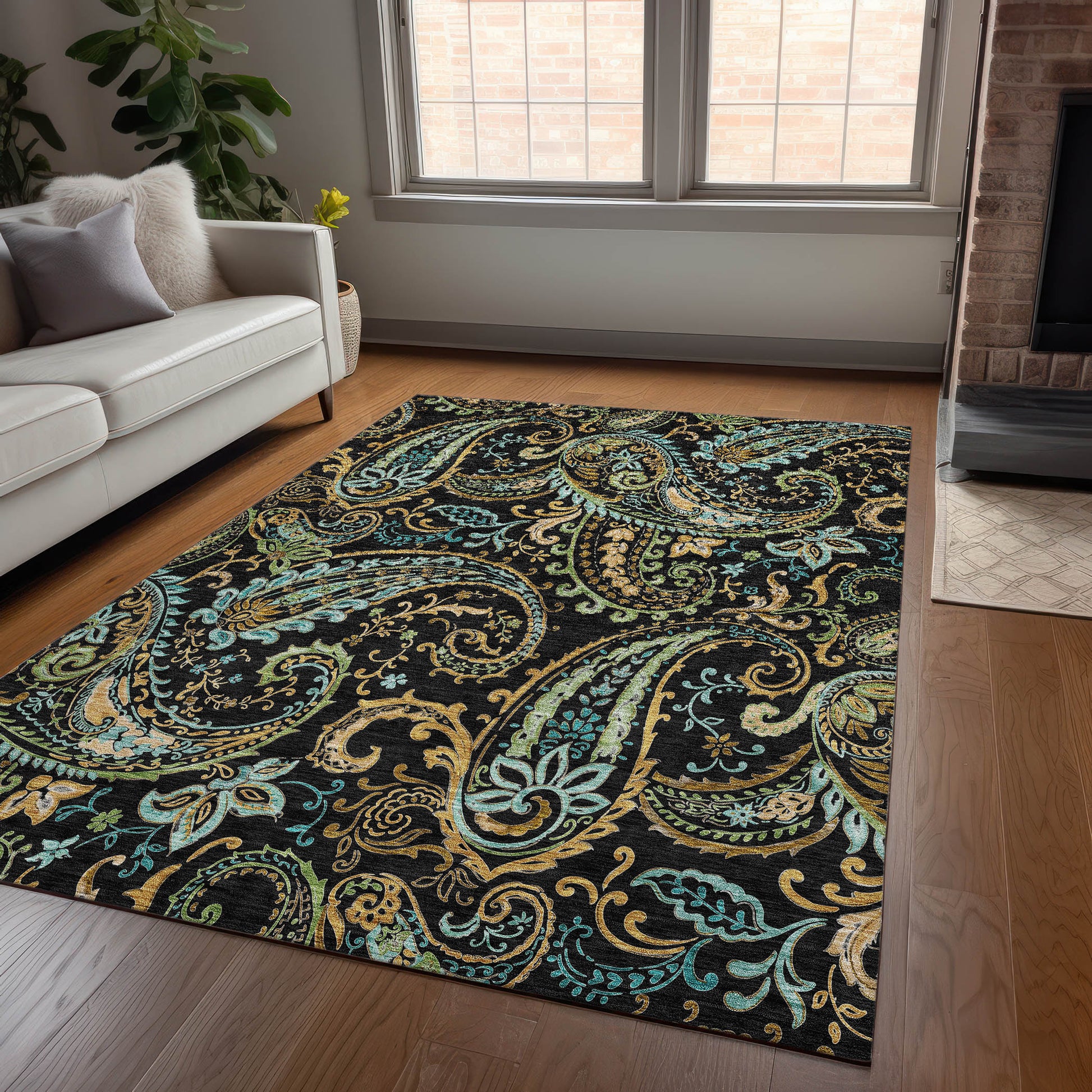 Addison Rugs Chantille 9 x 12 (ft) Black Rectangular Indoor/Outdoor Paisley Farmhouse/Cottage Machine washable Area rug