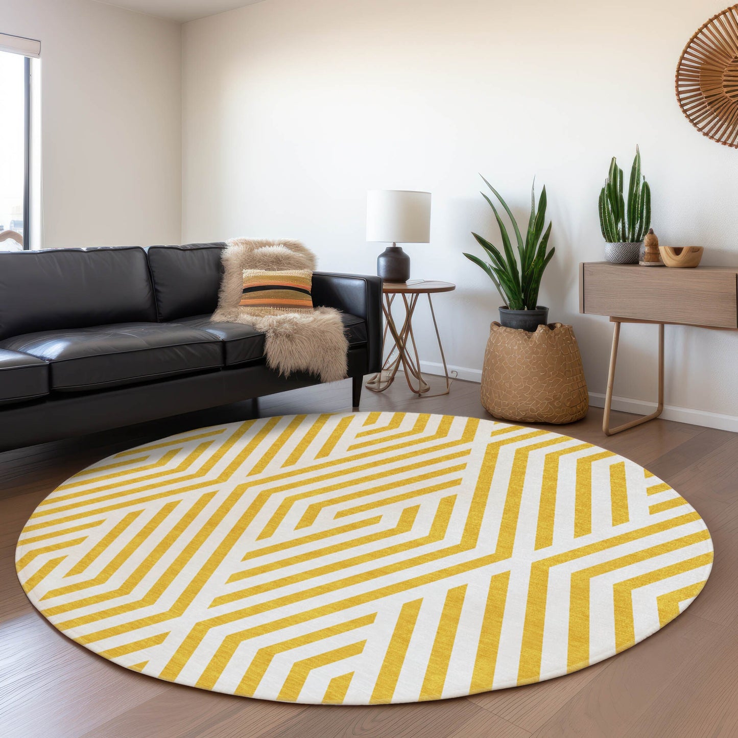 Addison Rugs Chantille ACN550YE 8 x 8 (ft) Yellow Round Indoor/Outdoor Abstract Mid-Century Modern Machine washable Area rug