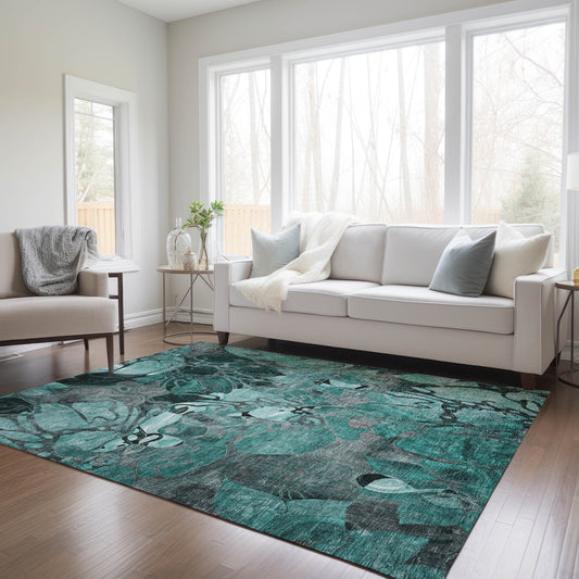 Addison Rugs Chantille ACN558TE 10 x 14 (ft) Teal Rectangular Indoor/Outdoor Geometric Farmhouse/Cottage Machine washable Area rug
